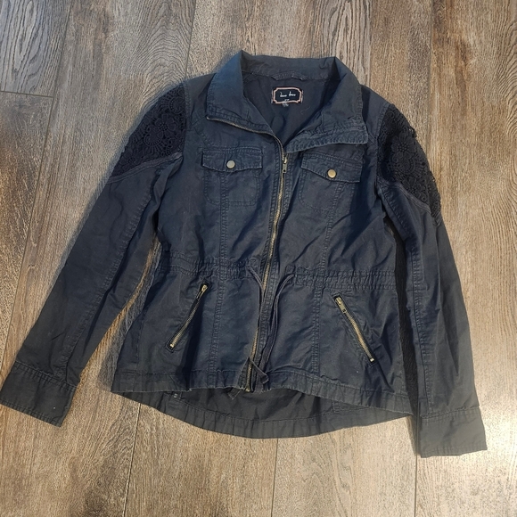 Love Tree Black Utility Jacket with Lace Accents Size Large - Picture 1 of 2
